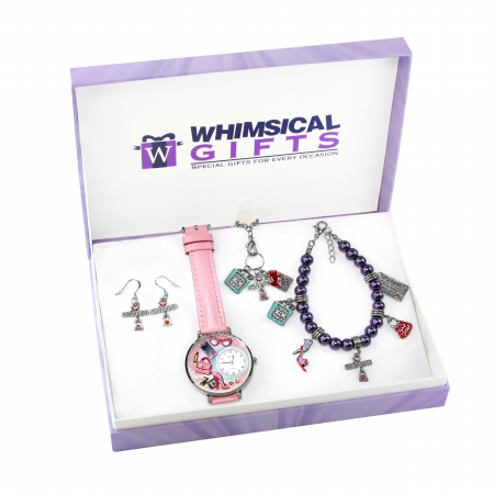 1101s-4wbneset Shopper Mom Silver 4 Piece Watch-bracelet-necklace-earrings Jewelry Set