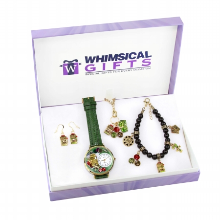 1200g-4wbneset Casino Gold 4 Piece Watch-bracelet-necklace-earrings Jewelry Set