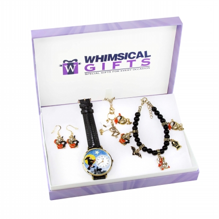 1300g-4wbneset Halloween Gold 4 Piece Watch-bracelet-necklace-earrings Jewelry Set