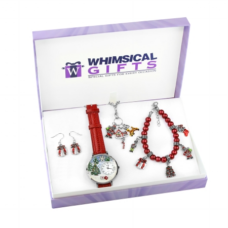 1301s-4wbneset Christmas Silver 4 Piece Watch-bracelet-necklace-earrings Jewelry Set