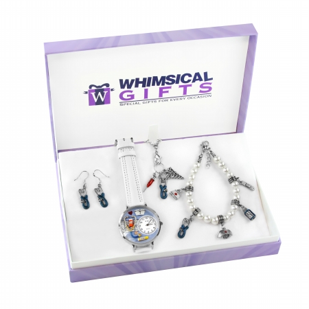 Nurse Silver 4 Piece Watch-bracelet-necklace-earrings Jewelry Set