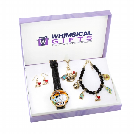 1601g-4wbneset Music Lover Gold 4 Piece Watch-bracelet-necklace-earrings Jewelry Set