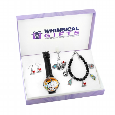 1601s-4wbneset Music Lover Silver 4 Piece Watch-bracelet-necklace-earrings Jewelry Set
