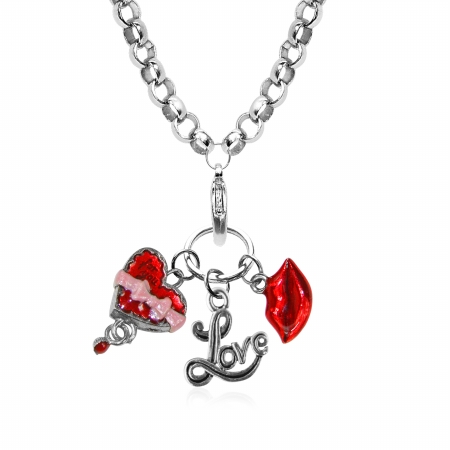 1302s-nl Valentines Day Charm Necklace In Silver