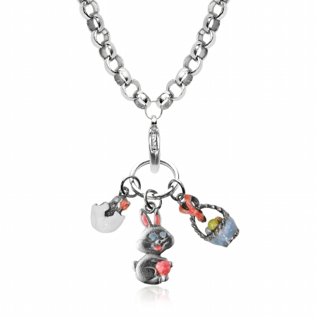 1303s-nl Easter Charm Necklace In Silver