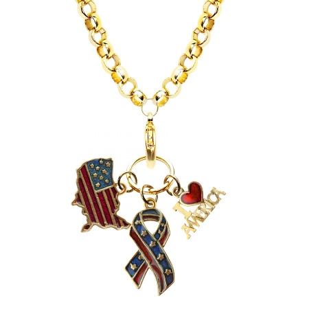 1305g-nl American Patriotic 4th Of July Charm Necklace In Gold