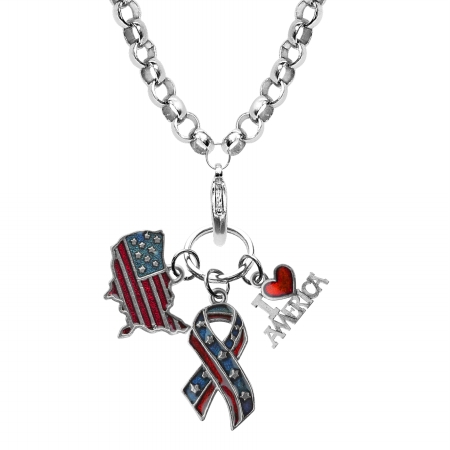 1305s-nl American Patriotic 4th Of July Charm Necklace In Silver