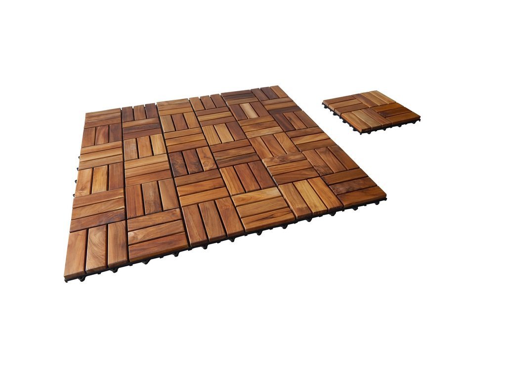 Interlocking Teak Floor Tiles, Oiled Finish - Pack Of 10