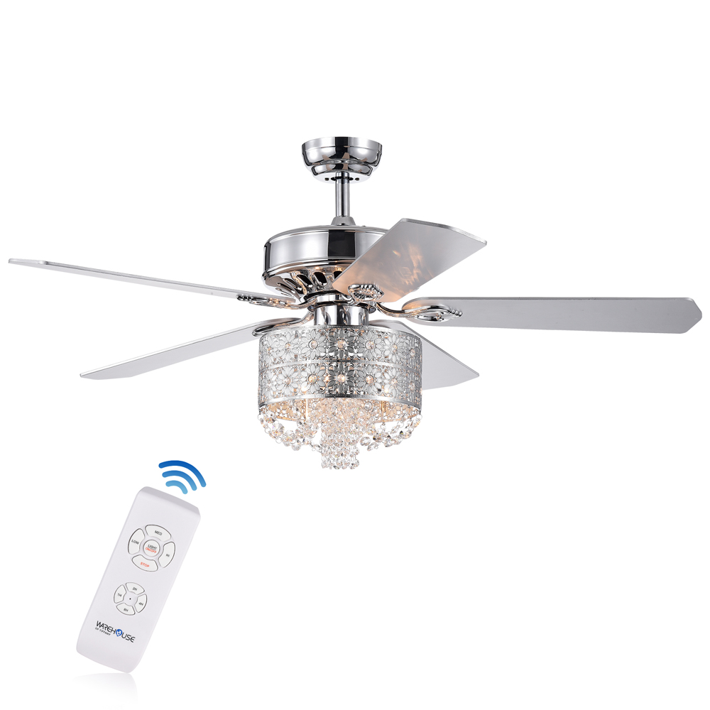 Cfl-8359remo-ch 52 In. Thildis 5-blade Lighted Ceiling Fan With Crystals & Daisy Chandelier, Silver Chrome