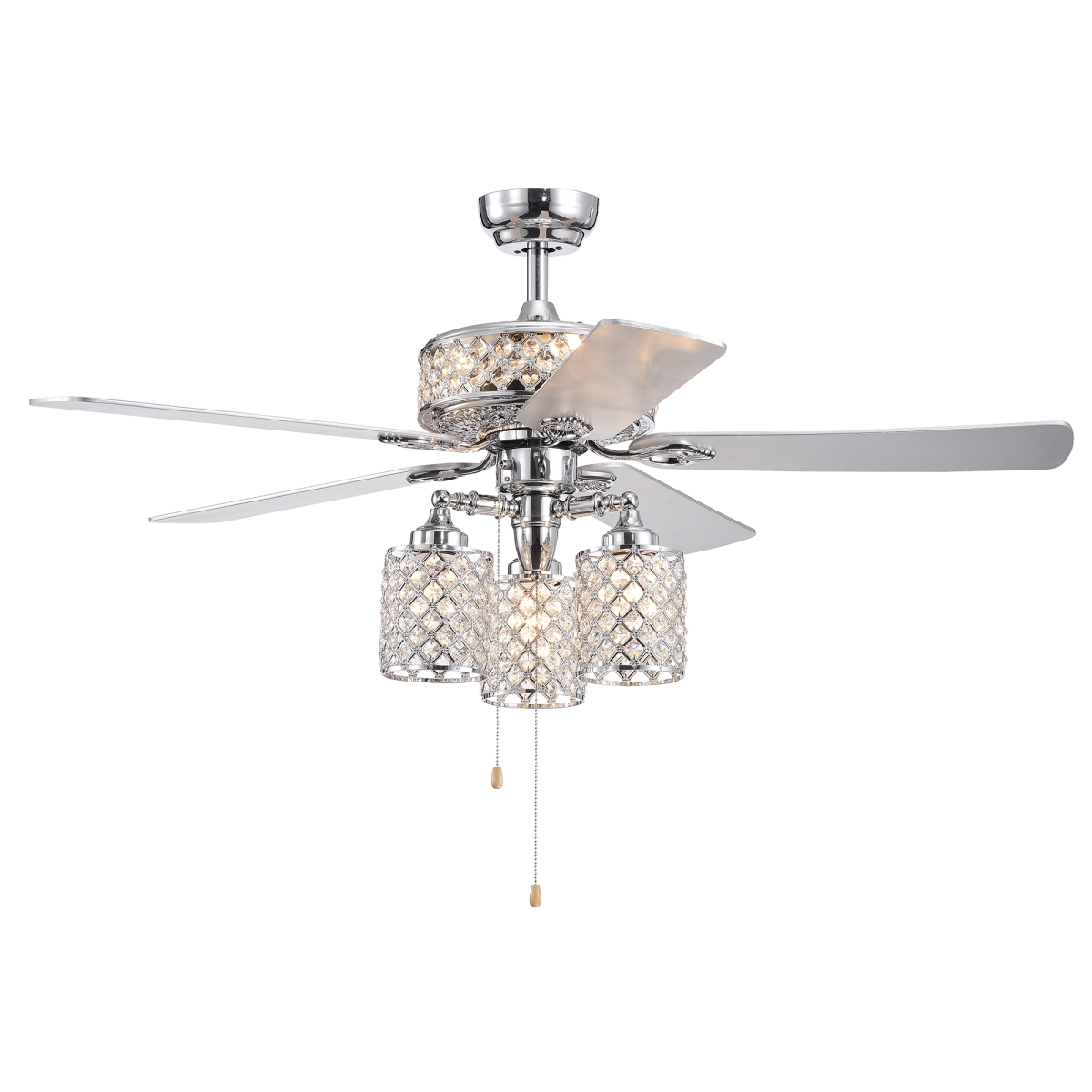 Cfl-8347ch 52 In. Treista 5-blade Lighted Ceiling Fan With Crystal Lattice Shades, Silver Chrome