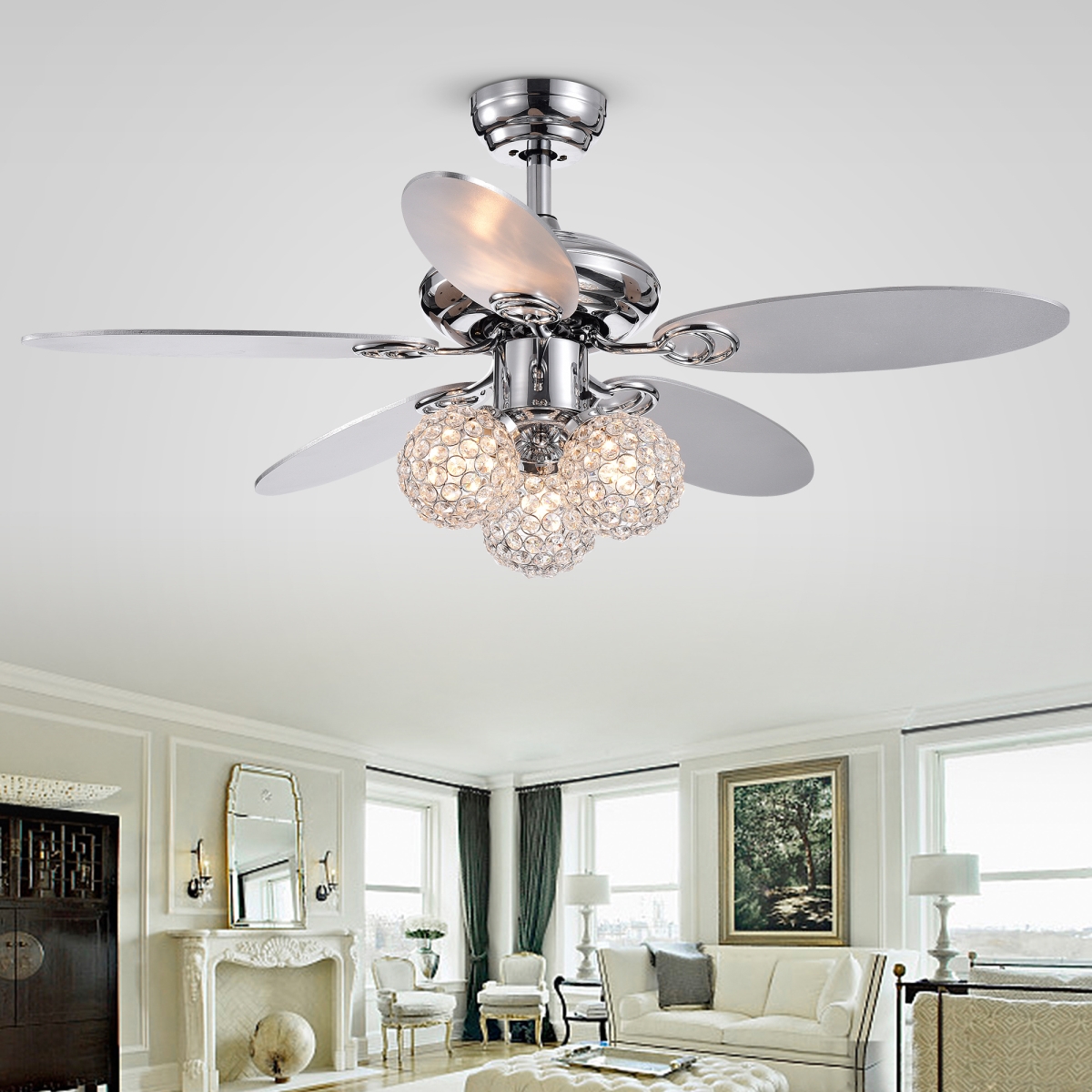Cfl-8279remo-ch 42 In. Casimer 5-blade 3-light Crystal Bronze Ceiling Fan, Chrome