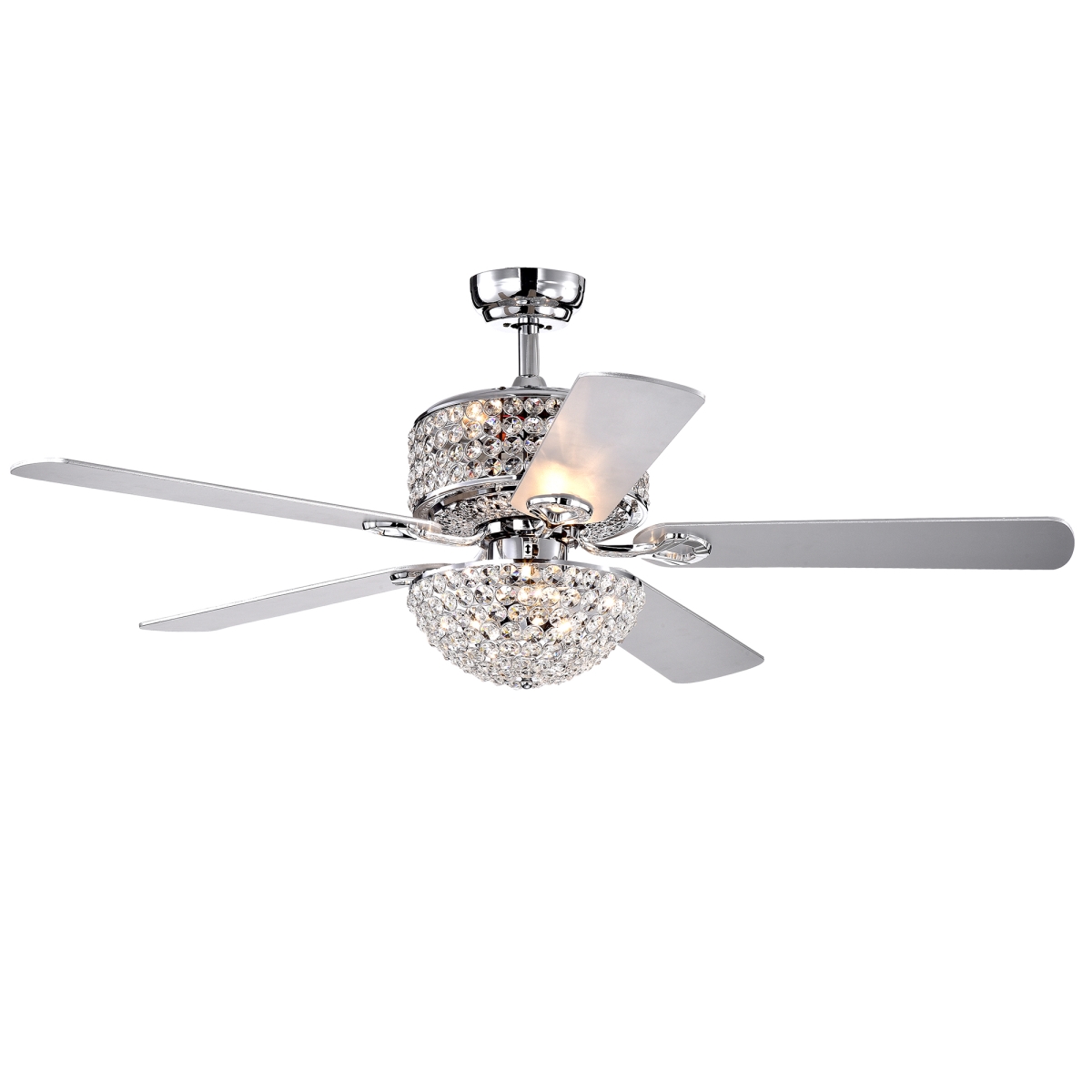 Cfl-8170remo-ch 52 In. Laure 5-blade Lighted Ceiling Fan With Crystal Shaded Chandelier, Chrome