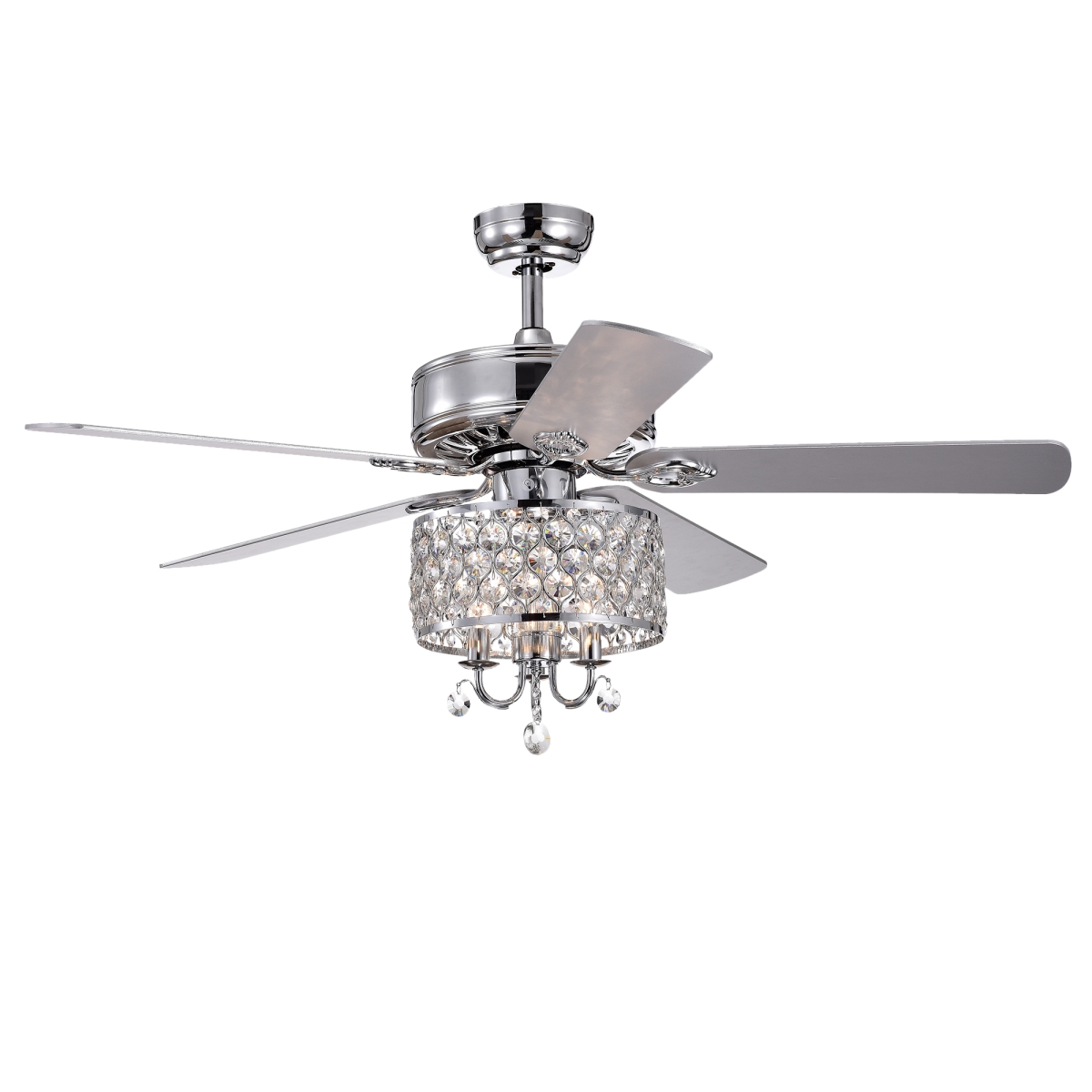 Cfl-8396remo-ch 52 In. Fengren Lighted Ceiling Fan With Crystal Drum Shade, Chrome