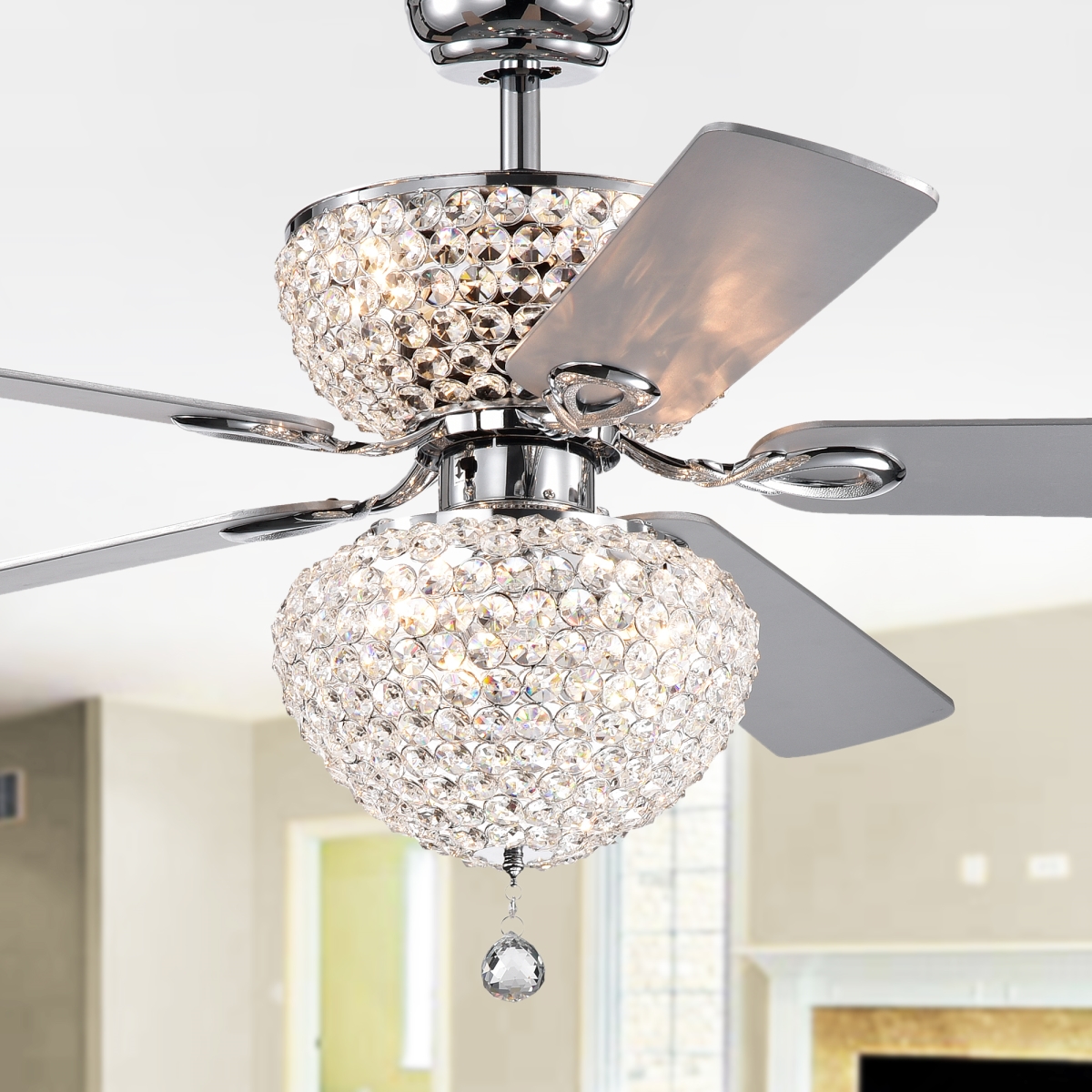 Cfl-8176remo-chd Swarana Dual Lighted Ceiling Fan With Crystal Shades, Chrome