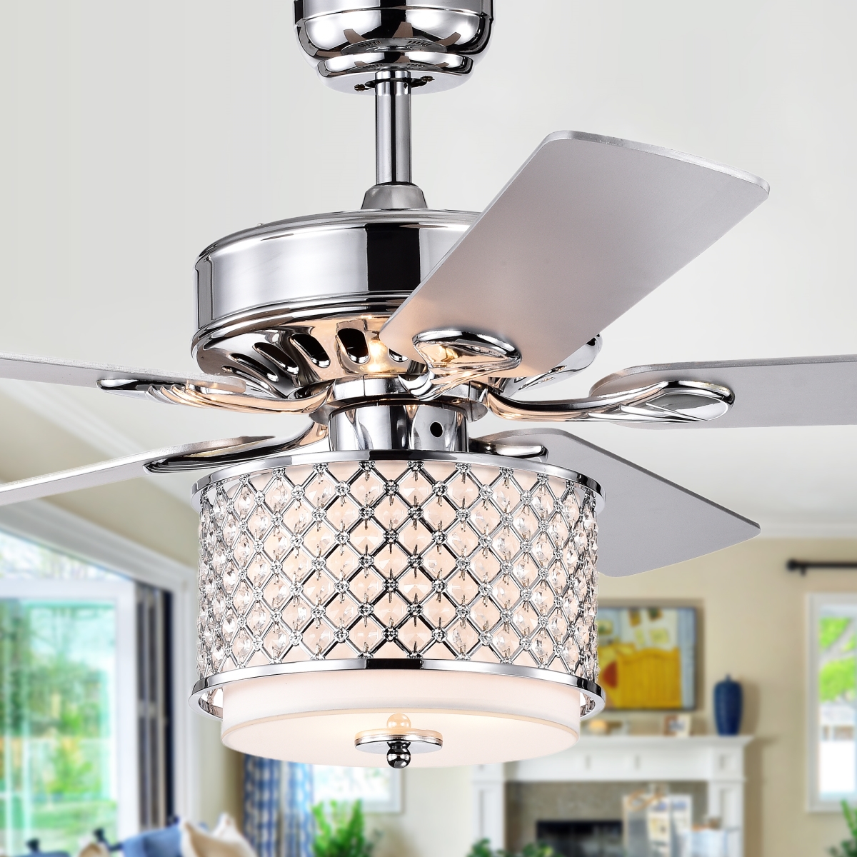 Cfl-8418remo-ch 52 In. Shelee 5-blade Lighted Ceiling Fan With Glass Shade, Chrome