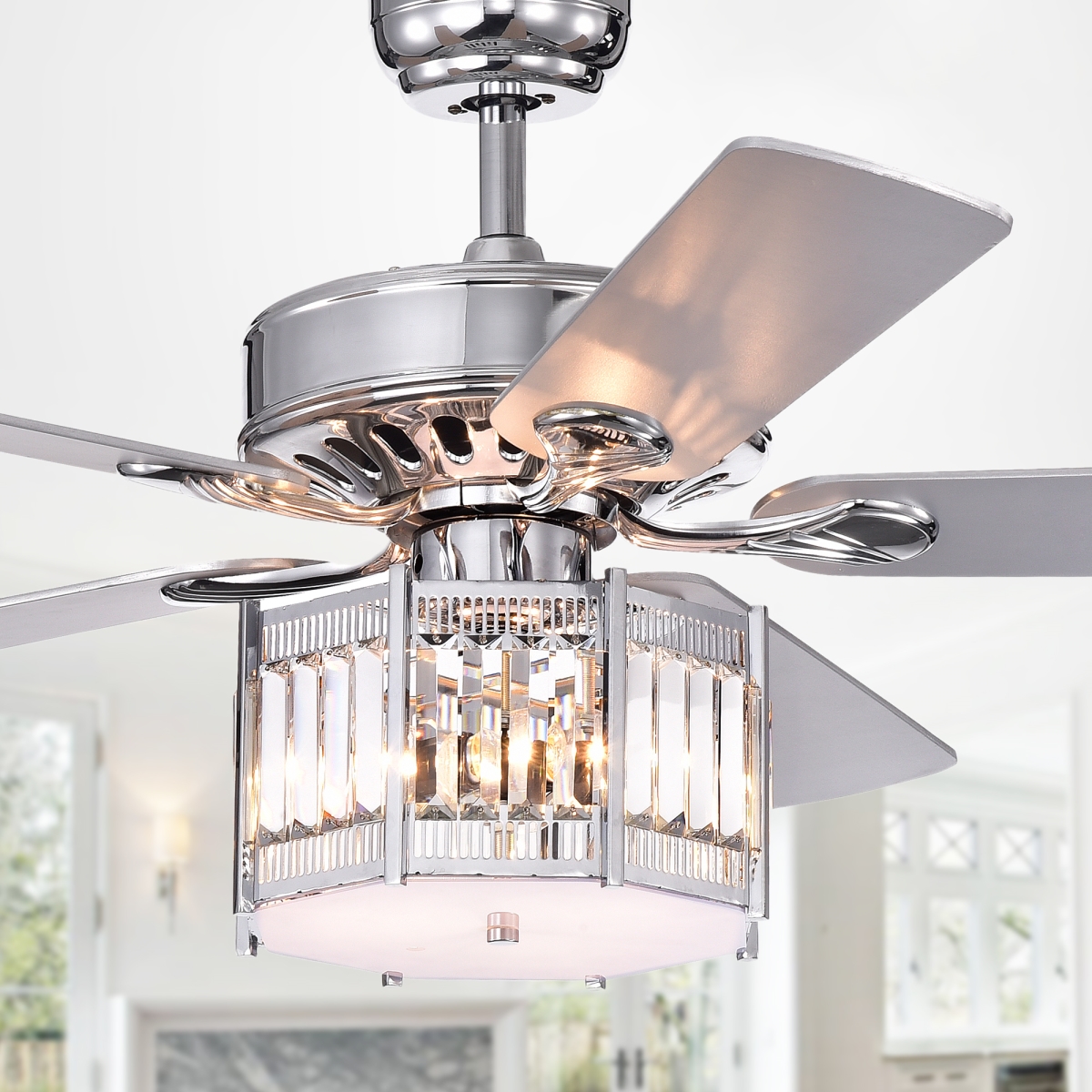 Cfl-8417remo-ch 52 In. Valens 5-blade Lighted Ceiling Fan With Octogon Shade, Chrome