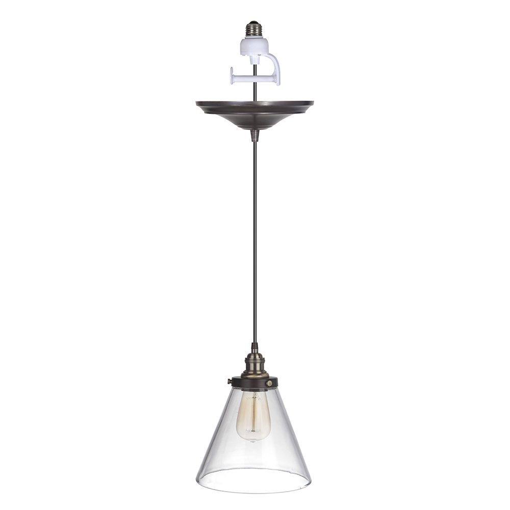 Pbn-7635-9550 Instant Pendant Recessed Light Conversion Kit With Clear Pyramid Glass Shade - Brushed Brass & Bronze