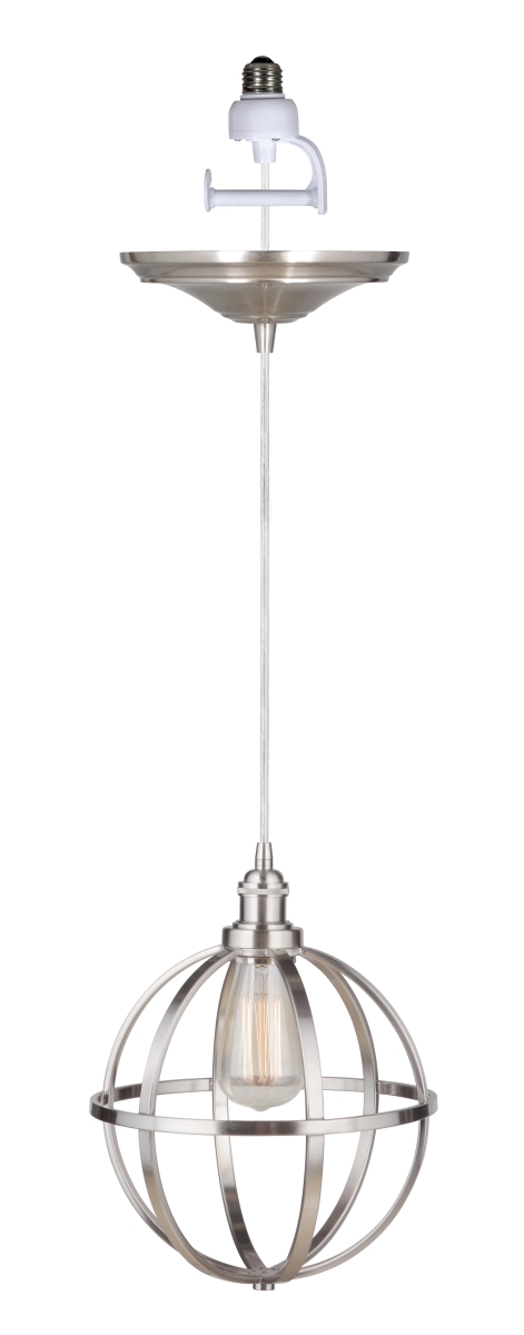Pkn-4030-8202-b Instant Pendant Recessed Light Conversion Kit - Brushed Nickel Globe Cage Shade With Vintage Bulb - 10 X 12 In.