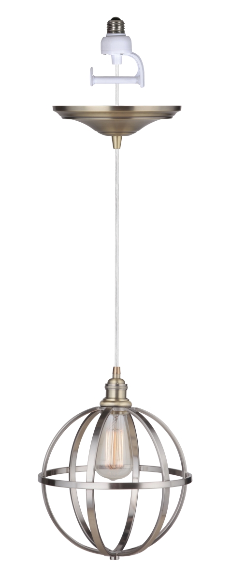 Pkn-4030-8303-b Instant Pendant Recessed Light Conversion Kit - Brushed Brass & Brushed Nickel Globe Cage Shade With Vintage Bulb - 10 X 12 In.