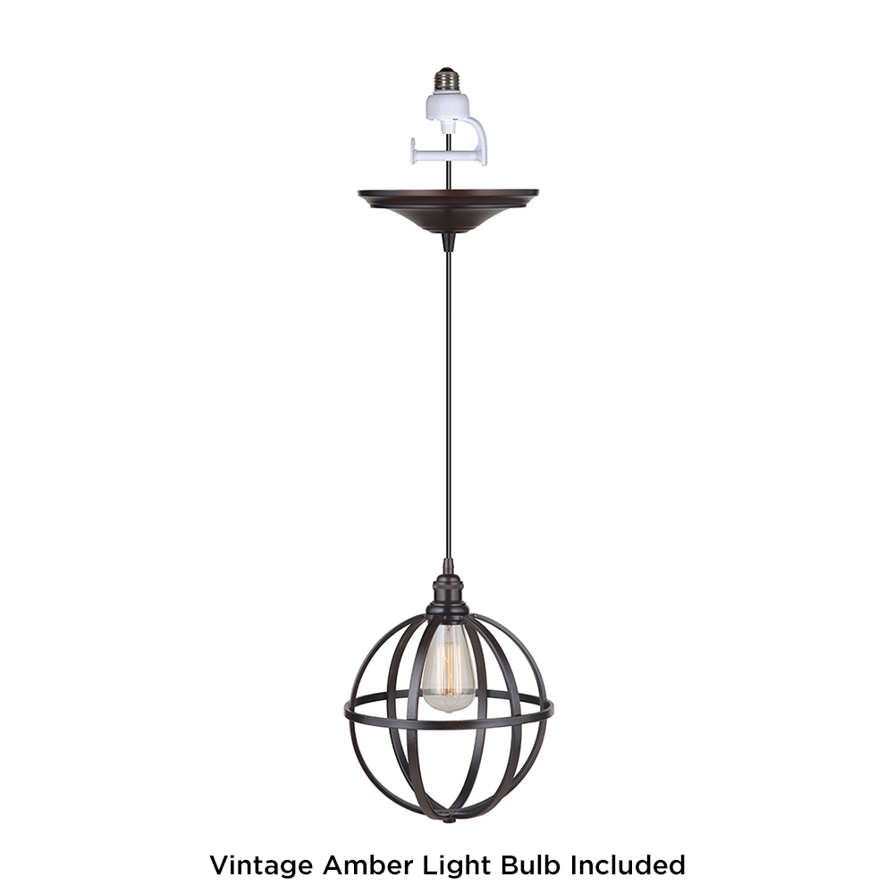 Pkn-4034-8101-b Instant Pendant Recessed Light Conversion Kit - Brushed Bronze Globe Cage Shade With Vintage Bulb - 10 X 12 In.
