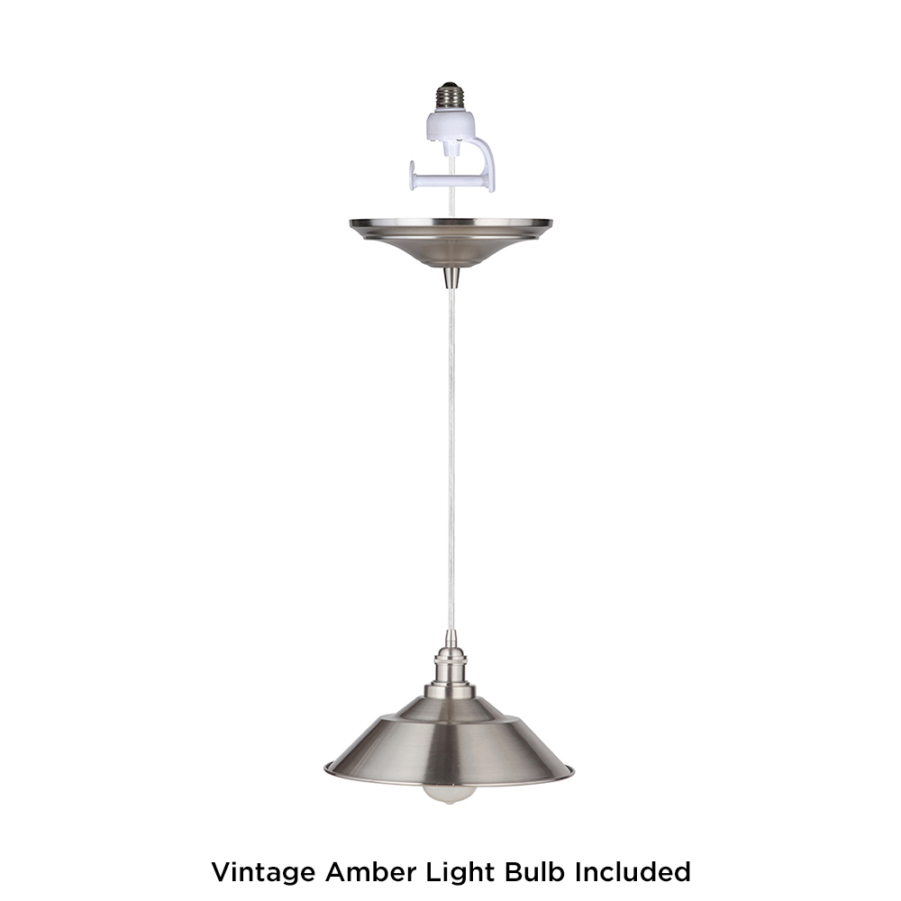 Pkn-6004-8202-b Instant Pendant Recessed Light Conversion Kit - Brushed Nickel Cone Metal Shade With Vintage Bulb - 11 X 6.38 In.