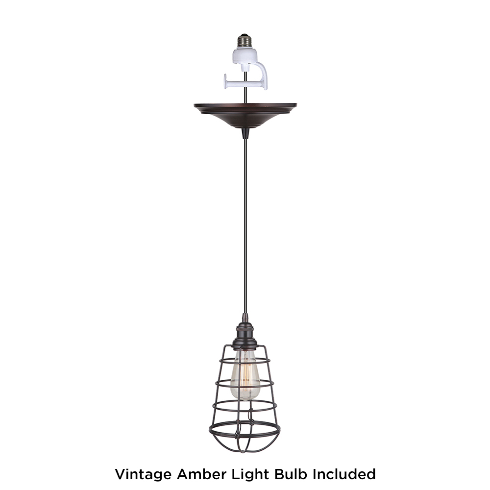 Pkn-6257-8101-b Instant Pendant Recessed Light Conversion Kit - Brushed Bronze Wire Cage Shade With Vintage Bulb - 6 X 12 In.
