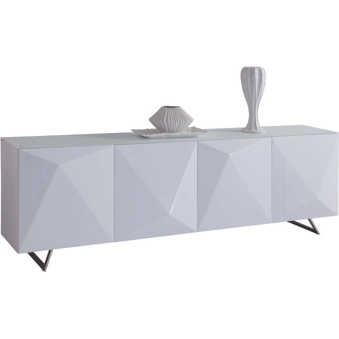 Whiteline Modern Living Sb1193-gry 30 X 94 X 18 In. Samantha 5 Mm Crystal Pure Tempered Gray Glass Top Buffet