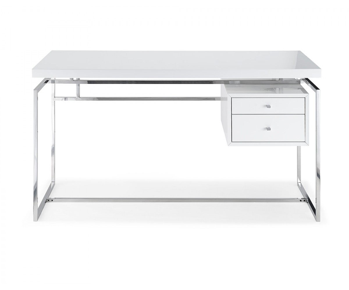 Whiteline Modern Living Dk1409-wht 30 X 55 X 28 In. Harlow Desk - High Gloss White With Stainless Steel Base