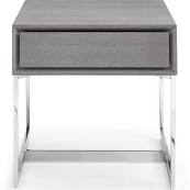 Whiteline Modern Living St1405-gry 20 X 20 X 20 In. Skylar Gray Oak Veneer With Polished Stainless Steel Legs Side Table