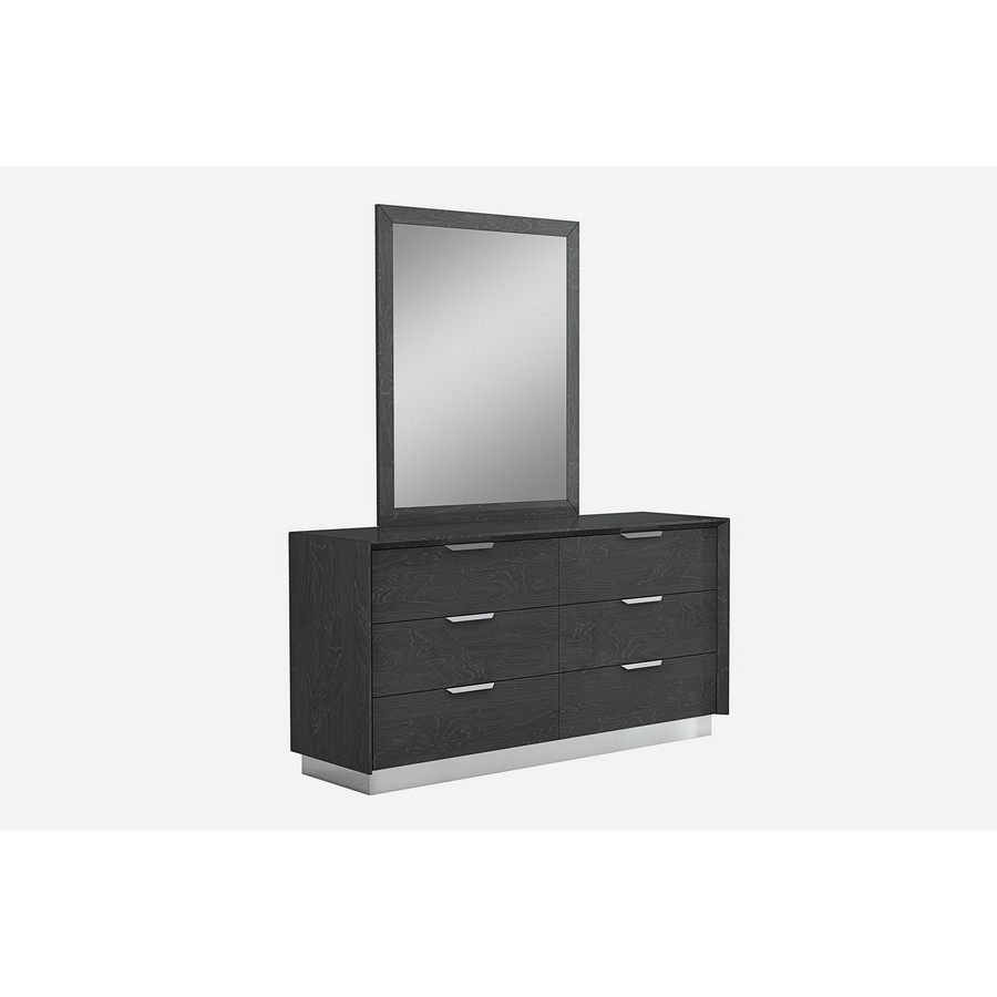 Navi Dresser Double High With Stainless Steel Trim 6 Drawers & Self Close Runners Stai, Gloss Grey