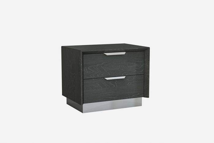 Navi Night Stand High & Stainless Steel Trim 2 Drawers With Self Close Runners Stainle, Gloss Grey