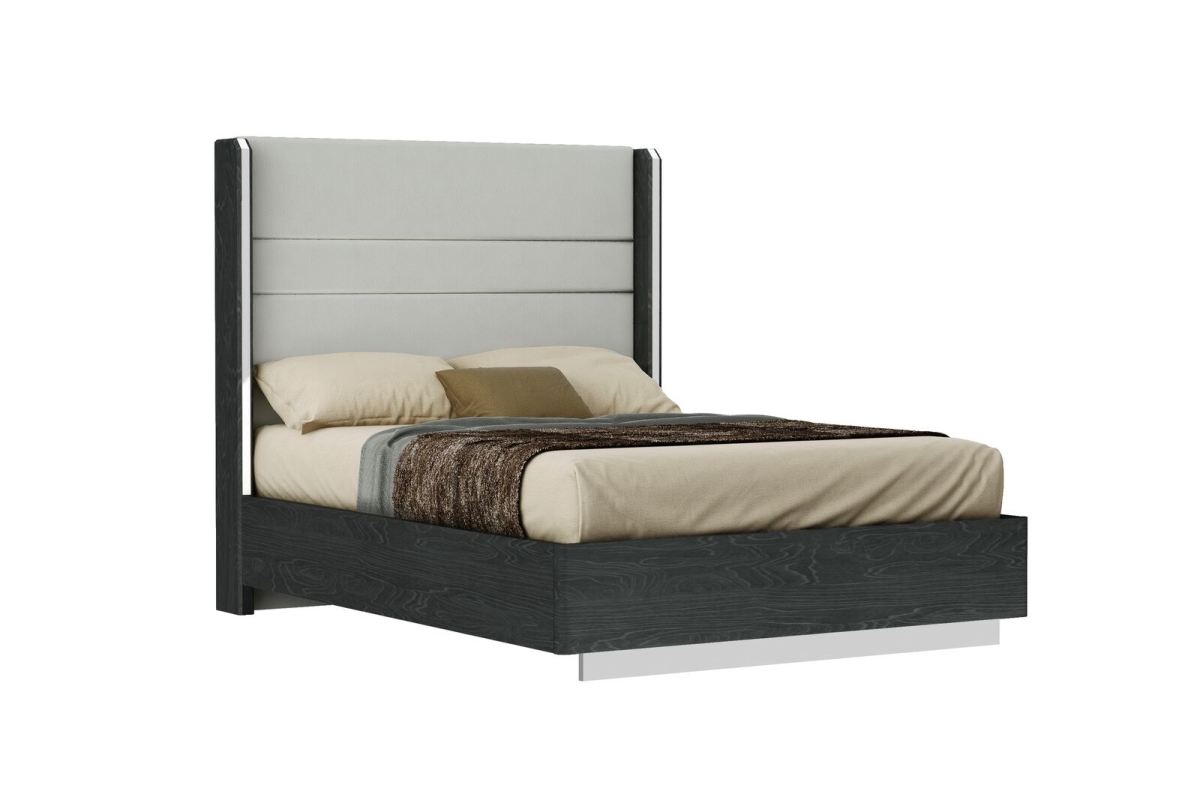 Los Angeles High Gloss Queen Bed With Polyurethane, Grey