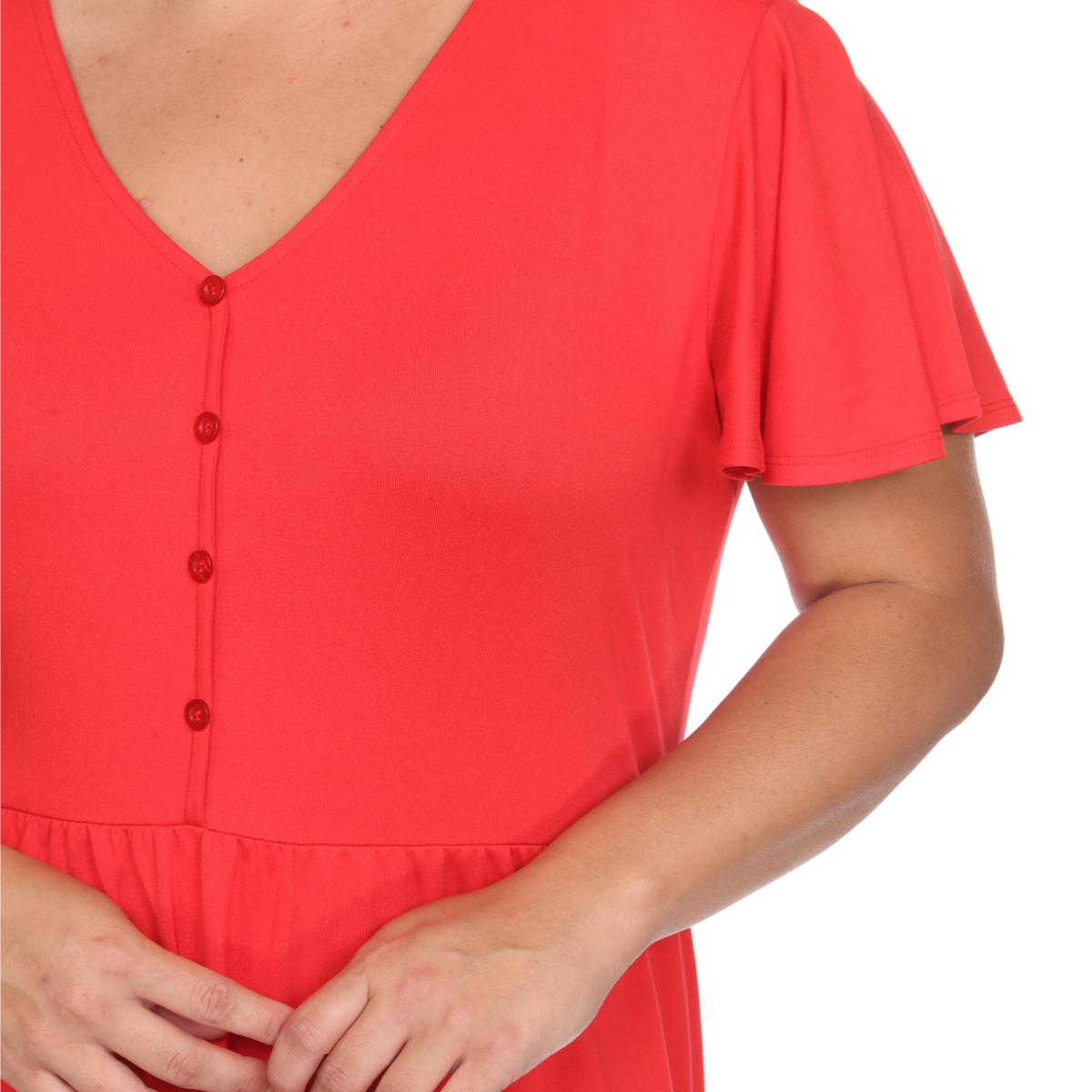 Picture of White Mark PS3880-04-1X Plus Size Short Sleeve V-Neck Tiered Midi Dress&#44; Red - 1X