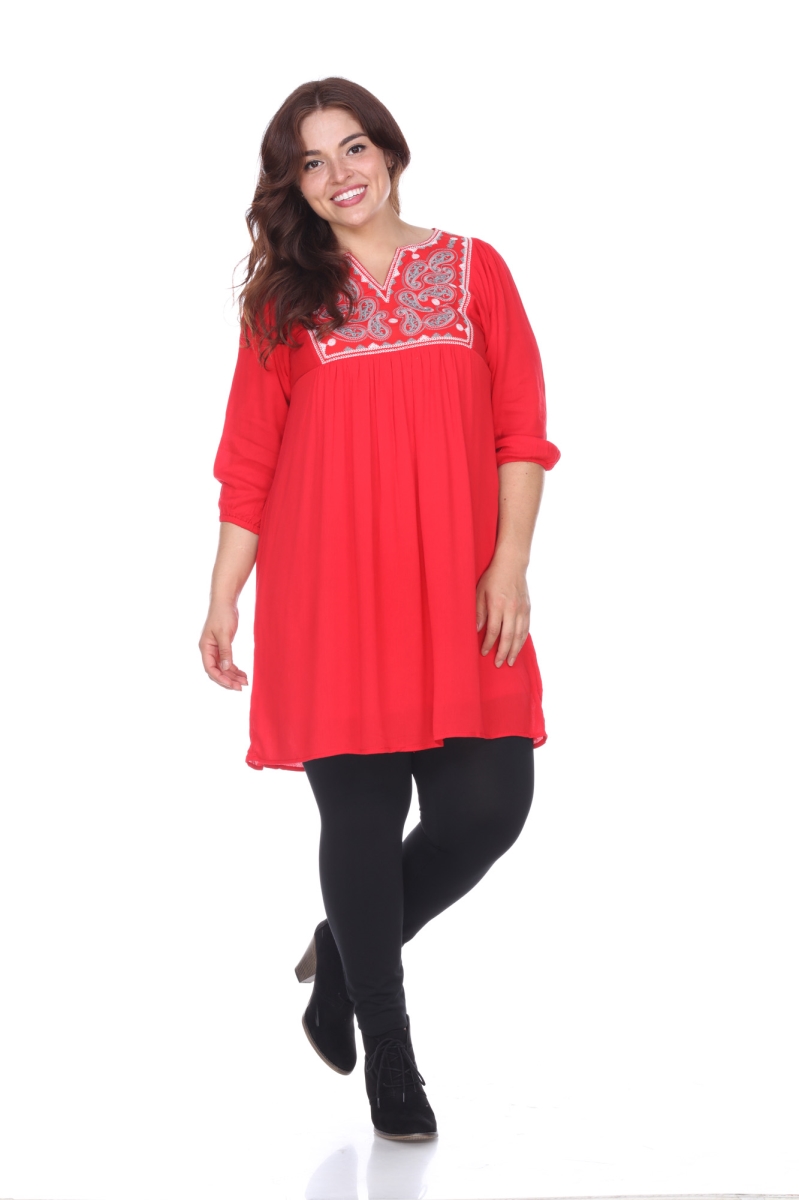 Ps868-03-2xl Plus Marcella Embroidered Dress, Red - 2xl