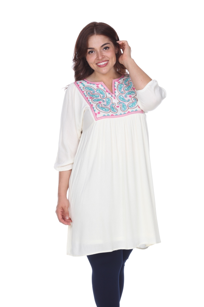 Ps868-04-2xl Plus Marcella Embroidered Dress, White & Teal - 2xl