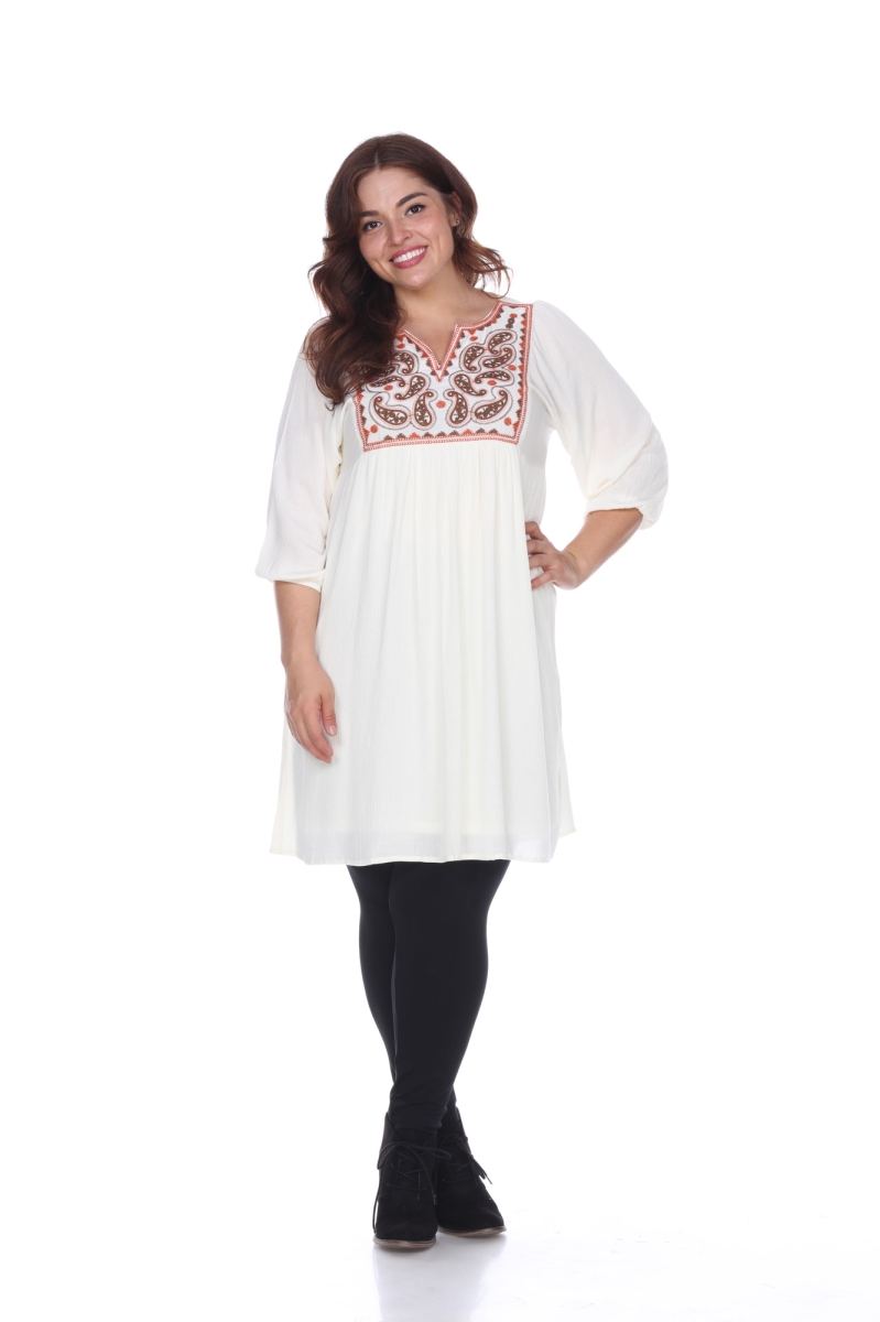 Ps868-05-2xl Plus Marcella Embroidered Dress, White & Orange - 2xl