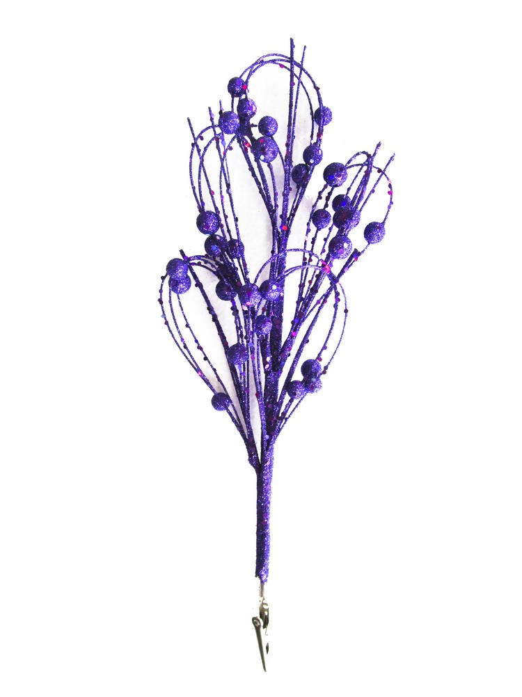 12 In. Purple Peacock Feather Pick With Purple Glitter - Pack Of 5