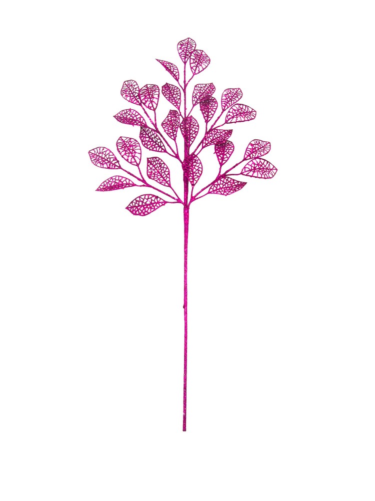 24 In. Pink Glittered Leaf Pick - Pack Of 3