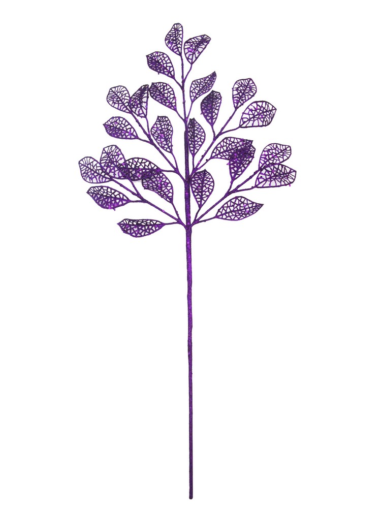 24 In. Purple Glittered Leaf Pick - Pack Of 3