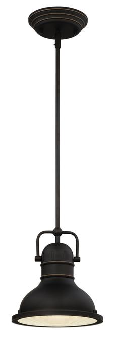 63082b One-light Led Mini Pendant Oil Rubbed Bronze With Highlights & Frosted Prismatic Lens