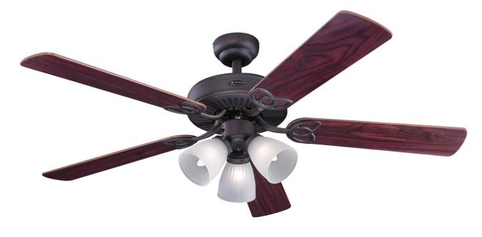 7207900 52 In. 5 Blade Indoor Ceiling Fan With Oil Rubbed Bronze & Frosted Ribbed Glass, Maple
