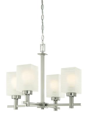 Four-light Indoor Chandelier Brushed Nickel With Wavy Glazed Glass, White
