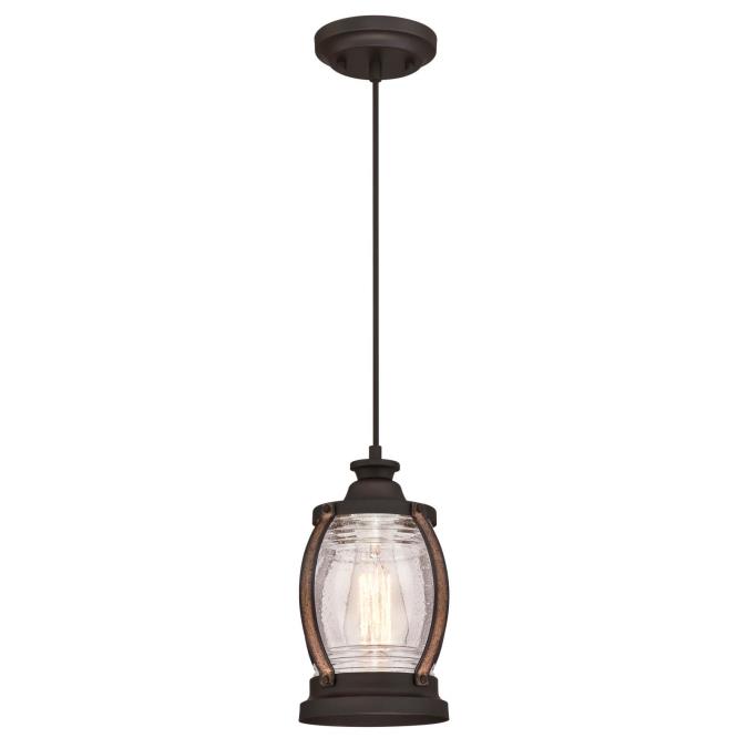 6361700 1 Light Mini Pendant Accents & Clear Seeded Glass, Oil Rubbed Bronze & Barnwood