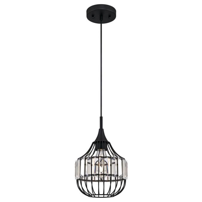 6363100 1 Light Mini Pendant With Crystal Prism Cage Shade, Matte Black