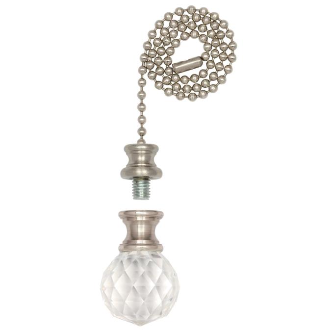 1000100 Prismatic Glass Sphere Finial & 12 In. Beaded Pull Chain - Brushed Nickel Finish
