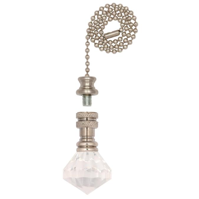 1000500 Prismatic Acrylic Diamond Finial & 12 In. Beaded Pull Chain - Brushed Nickel Finish