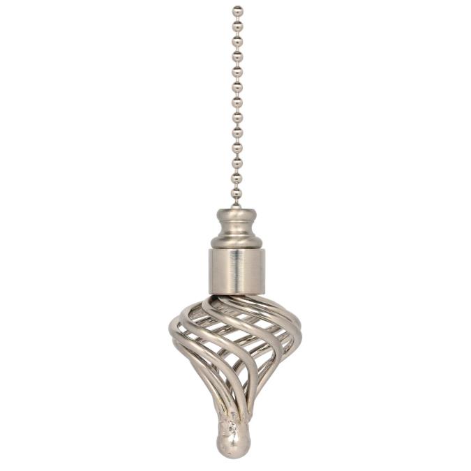 1000700 Twist Cage Finial & 12 In. Beaded Pull Chain - Brushed Nickel Finish