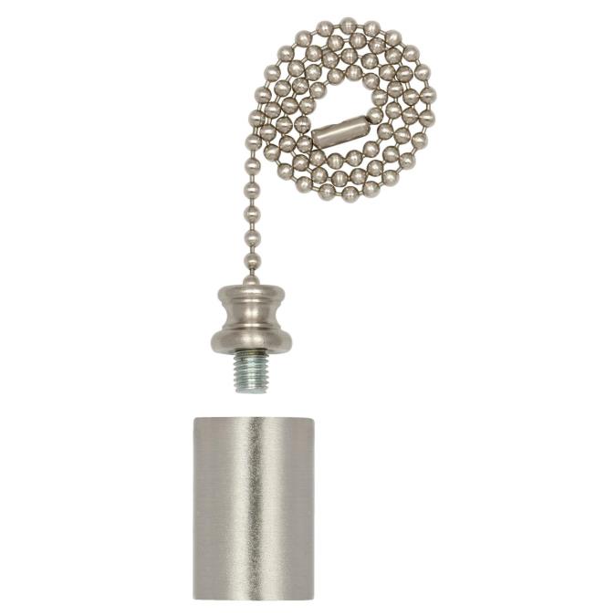1001200 Cylinder Finial & 12 In. Beaded Pull Chain - Brushed Nickel Finish
