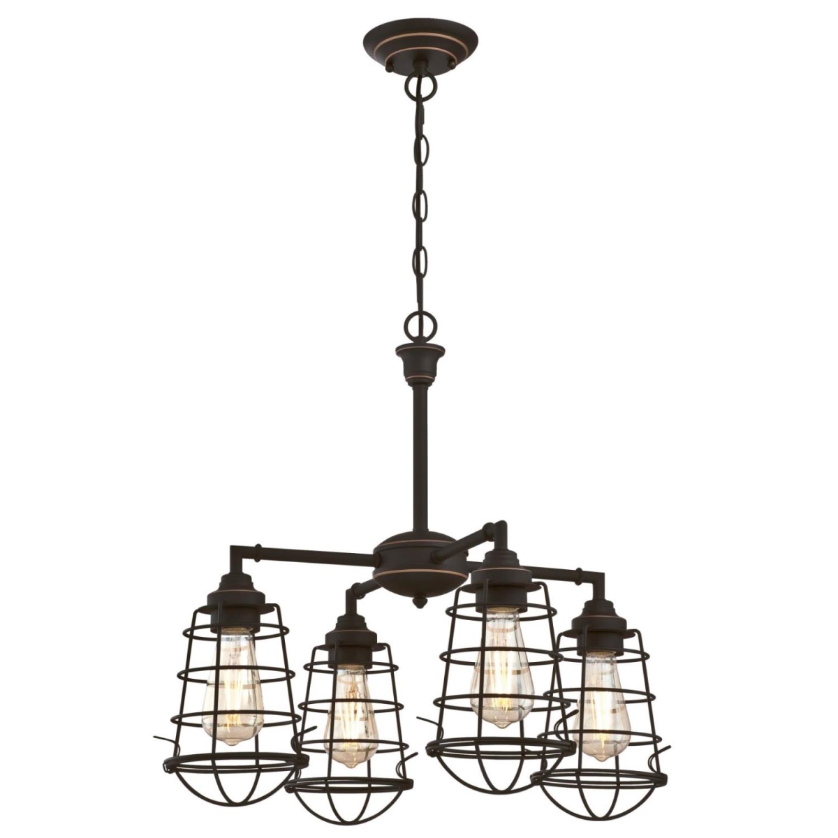 6367000 4 Light Chandelier & Semi-flush With Highlights & Cage Shades - Oil Rubbed Bronze