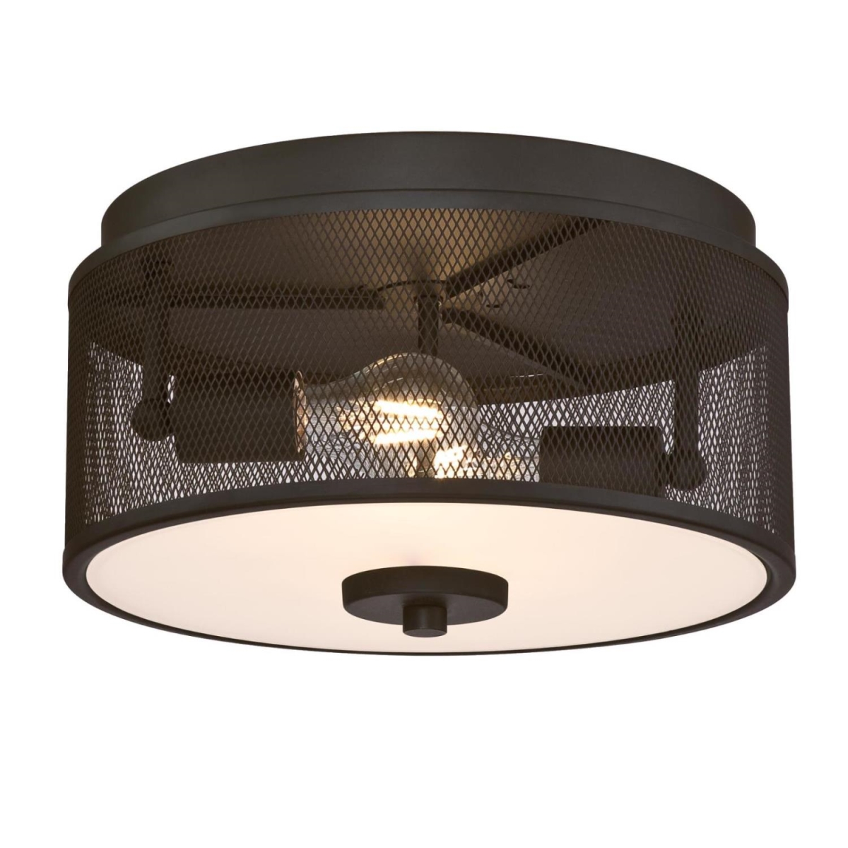 6371100 13 In. 2 Light Flush With Mesh Shade & Frosted Glass - Oil Rubbed Bronze